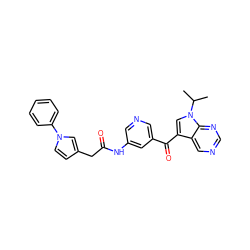 CC(C)n1cc(C(=O)c2cncc(NC(=O)Cc3ccn(-c4ccccc4)c3)c2)c2cncnc21 ZINC000169707699