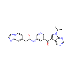 CC(C)n1cc(C(=O)c2cncc(NC(=O)Cc3ccn4ccnc4c3)c2)c2cncnc21 ZINC000169707654