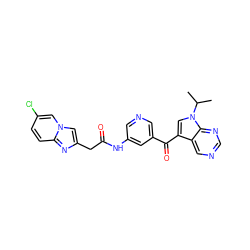 CC(C)n1cc(C(=O)c2cncc(NC(=O)Cc3cn4cc(Cl)ccc4n3)c2)c2cncnc21 ZINC000169707689