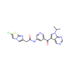 CC(C)n1cc(C(=O)c2cncc(NC(=O)Cc3cn4cc(Cl)sc4n3)c2)c2cncnc21 ZINC000169707912