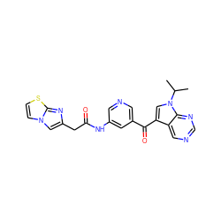 CC(C)n1cc(C(=O)c2cncc(NC(=O)Cc3cn4ccsc4n3)c2)c2cncnc21 ZINC000169707901