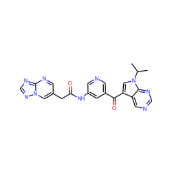 CC(C)n1cc(C(=O)c2cncc(NC(=O)Cc3cnc4ncnn4c3)c2)c2cncnc21 ZINC000169707916