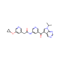 CC(C)n1cc(C(=O)c2cncc(NC(=O)Cc3cncc(OC4CC4)c3)c2)c2cncnc21 ZINC000169707660