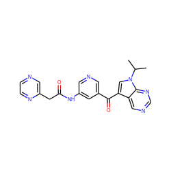 CC(C)n1cc(C(=O)c2cncc(NC(=O)Cc3cnccn3)c2)c2cncnc21 ZINC000169707917