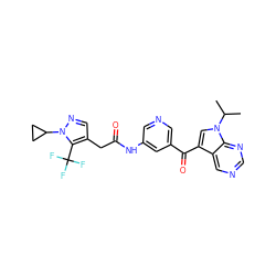 CC(C)n1cc(C(=O)c2cncc(NC(=O)Cc3cnn(C4CC4)c3C(F)(F)F)c2)c2cncnc21 ZINC000169707865