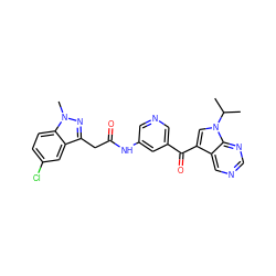 CC(C)n1cc(C(=O)c2cncc(NC(=O)Cc3nn(C)c4ccc(Cl)cc34)c2)c2cncnc21 ZINC000169707688