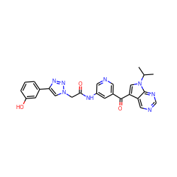 CC(C)n1cc(C(=O)c2cncc(NC(=O)Cn3cc(-c4cccc(O)c4)nn3)c2)c2cncnc21 ZINC000169707918