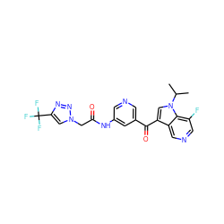 CC(C)n1cc(C(=O)c2cncc(NC(=O)Cn3cc(C(F)(F)F)nn3)c2)c2cncc(F)c21 ZINC001772590517