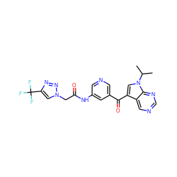 CC(C)n1cc(C(=O)c2cncc(NC(=O)Cn3cc(C(F)(F)F)nn3)c2)c2cncnc21 ZINC000169707674