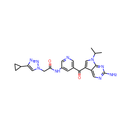 CC(C)n1cc(C(=O)c2cncc(NC(=O)Cn3cc(C4CC4)nn3)c2)c2cnc(N)nc21 ZINC000169707809