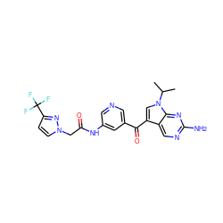 CC(C)n1cc(C(=O)c2cncc(NC(=O)Cn3ccc(C(F)(F)F)n3)c2)c2cnc(N)nc21 ZINC000169707812