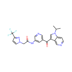 CC(C)n1cc(C(=O)c2cncc(NC(=O)Cn3ccc(C(F)(F)F)n3)c2)c2cnccc21 ZINC001772621092