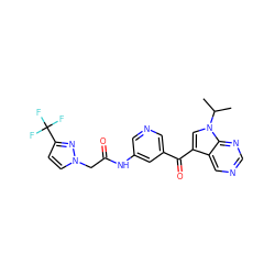 CC(C)n1cc(C(=O)c2cncc(NC(=O)Cn3ccc(C(F)(F)F)n3)c2)c2cncnc21 ZINC000169707666