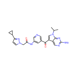 CC(C)n1cc(C(=O)c2cncc(NC(=O)Cn3ccc(C4CC4)n3)c2)c2cnc(N)nc21 ZINC000169707813