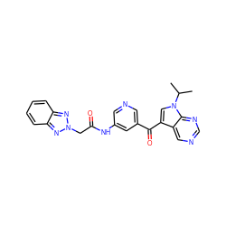 CC(C)n1cc(C(=O)c2cncc(NC(=O)Cn3nc4ccccc4n3)c2)c2cncnc21 ZINC000169707676