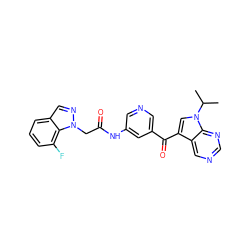 CC(C)n1cc(C(=O)c2cncc(NC(=O)Cn3ncc4cccc(F)c43)c2)c2cncnc21 ZINC000169707675