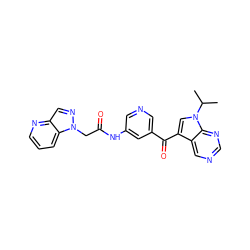 CC(C)n1cc(C(=O)c2cncc(NC(=O)Cn3ncc4ncccc43)c2)c2cncnc21 ZINC000169707655