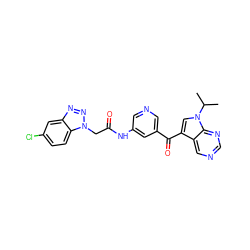 CC(C)n1cc(C(=O)c2cncc(NC(=O)Cn3nnc4cc(Cl)ccc43)c2)c2cncnc21 ZINC000169707683