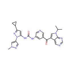 CC(C)n1cc(C(=O)c2cncc(NC(=O)Nc3cc(C4CC4)nn3-c3cnn(C)c3)c2)c2cncnc21 ZINC000169708082