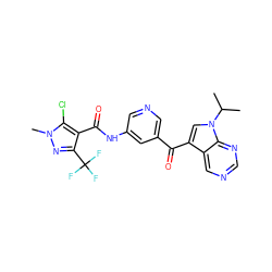 CC(C)n1cc(C(=O)c2cncc(NC(=O)c3c(C(F)(F)F)nn(C)c3Cl)c2)c2cncnc21 ZINC000169707965