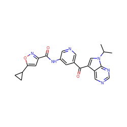 CC(C)n1cc(C(=O)c2cncc(NC(=O)c3cc(C4CC4)on3)c2)c2cncnc21 ZINC000169708013