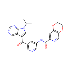 CC(C)n1cc(C(=O)c2cncc(NC(=O)c3cc4c(cn3)OCCO4)c2)c2cncnc21 ZINC000169708023