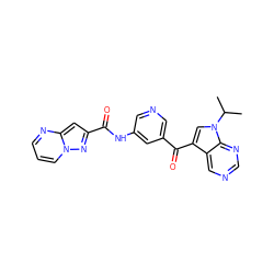 CC(C)n1cc(C(=O)c2cncc(NC(=O)c3cc4ncccn4n3)c2)c2cncnc21 ZINC000169707954