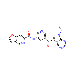 CC(C)n1cc(C(=O)c2cncc(NC(=O)c3cc4occc4cn3)c2)c2cncnc21 ZINC000169707975