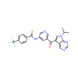 CC(C)n1cc(C(=O)c2cncc(NC(=O)c3ccc(C(F)(F)F)cc3)c2)c2cncnc21 ZINC000169707889