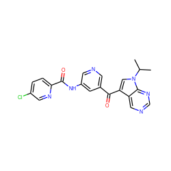 CC(C)n1cc(C(=O)c2cncc(NC(=O)c3ccc(Cl)cn3)c2)c2cncnc21 ZINC000169707986