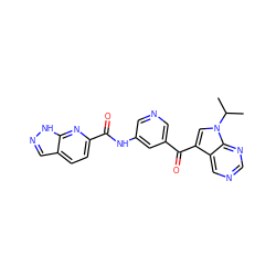 CC(C)n1cc(C(=O)c2cncc(NC(=O)c3ccc4cn[nH]c4n3)c2)c2cncnc21 ZINC000221758868