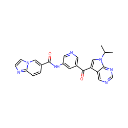 CC(C)n1cc(C(=O)c2cncc(NC(=O)c3ccc4nccn4c3)c2)c2cncnc21 ZINC000169707950