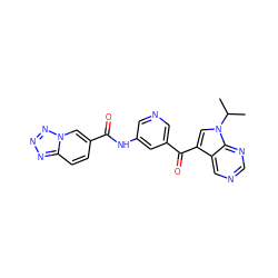 CC(C)n1cc(C(=O)c2cncc(NC(=O)c3ccc4nnnn4c3)c2)c2cncnc21 ZINC000169708018