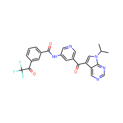 CC(C)n1cc(C(=O)c2cncc(NC(=O)c3cccc(C(=O)C(F)(F)F)c3)c2)c2cncnc21 ZINC000169707846