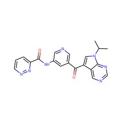 CC(C)n1cc(C(=O)c2cncc(NC(=O)c3cccnn3)c2)c2cncnc21 ZINC000169707925