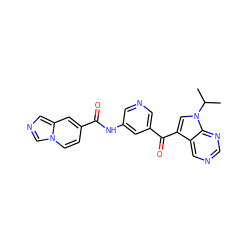 CC(C)n1cc(C(=O)c2cncc(NC(=O)c3ccn4cncc4c3)c2)c2cncnc21 ZINC000169707939