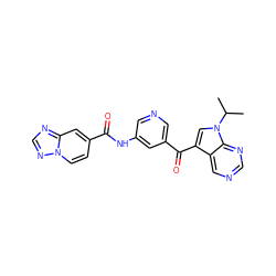 CC(C)n1cc(C(=O)c2cncc(NC(=O)c3ccn4ncnc4c3)c2)c2cncnc21 ZINC000169707953