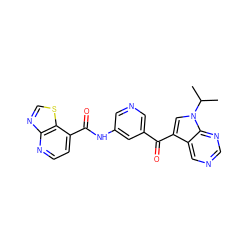 CC(C)n1cc(C(=O)c2cncc(NC(=O)c3ccnc4ncsc34)c2)c2cncnc21 ZINC000169708025