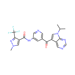 CC(C)n1cc(C(=O)c2cncc(NC(=O)c3cn(C)nc3C(F)(F)F)c2)c2cncnc21 ZINC000169707938