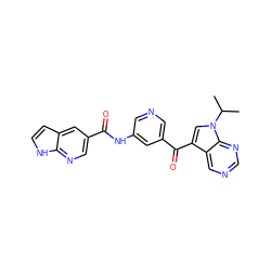 CC(C)n1cc(C(=O)c2cncc(NC(=O)c3cnc4[nH]ccc4c3)c2)c2cncnc21 ZINC000221757691