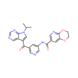 CC(C)n1cc(C(=O)c2cncc(NC(=O)c3cnc4c(c3)OCCO4)c2)c2cncnc21 ZINC000169707968