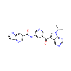 CC(C)n1cc(C(=O)c2cncc(NC(=O)c3cnc4cc[nH]c4c3)c2)c2cncnc21 ZINC000221758798