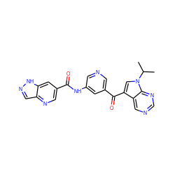 CC(C)n1cc(C(=O)c2cncc(NC(=O)c3cnc4cn[nH]c4c3)c2)c2cncnc21 ZINC000221756709