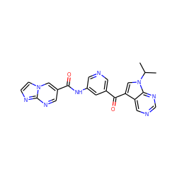 CC(C)n1cc(C(=O)c2cncc(NC(=O)c3cnc4nccn4c3)c2)c2cncnc21 ZINC000169708012