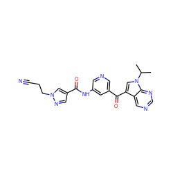 CC(C)n1cc(C(=O)c2cncc(NC(=O)c3cnn(CCC#N)c3)c2)c2cncnc21 ZINC000169707973