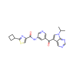 CC(C)n1cc(C(=O)c2cncc(NC(=O)c3csc(C4CCC4)n3)c2)c2cncnc21 ZINC000169707979