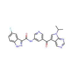 CC(C)n1cc(C(=O)c2cncc(NC(=O)c3n[nH]c4ccc(F)cc34)c2)c2cncnc21 ZINC000261113665