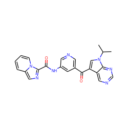 CC(C)n1cc(C(=O)c2cncc(NC(=O)c3ncc4ccccn34)c2)c2cncnc21 ZINC000169707947