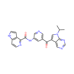 CC(C)n1cc(C(=O)c2cncc(NC(=O)c3nccc4[nH]ccc34)c2)c2cncnc21 ZINC000221757884