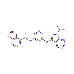 CC(C)n1cc(C(=O)c2cncc(NC(=O)c3nccc4occc34)c2)c2cncnc21 ZINC000169707920